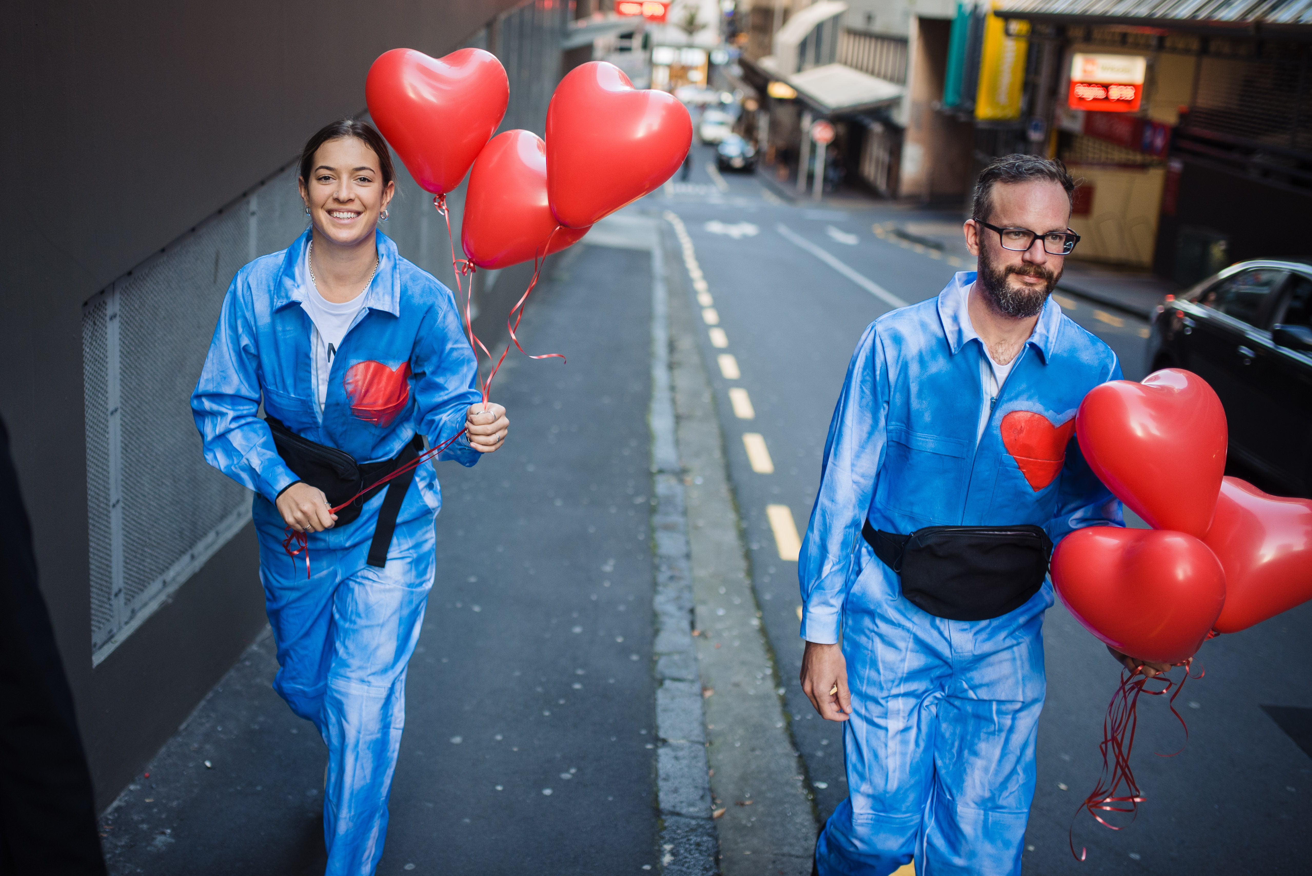Dressed up with heart balloons