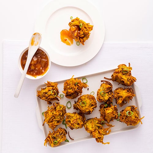 Pakora with mango chutney