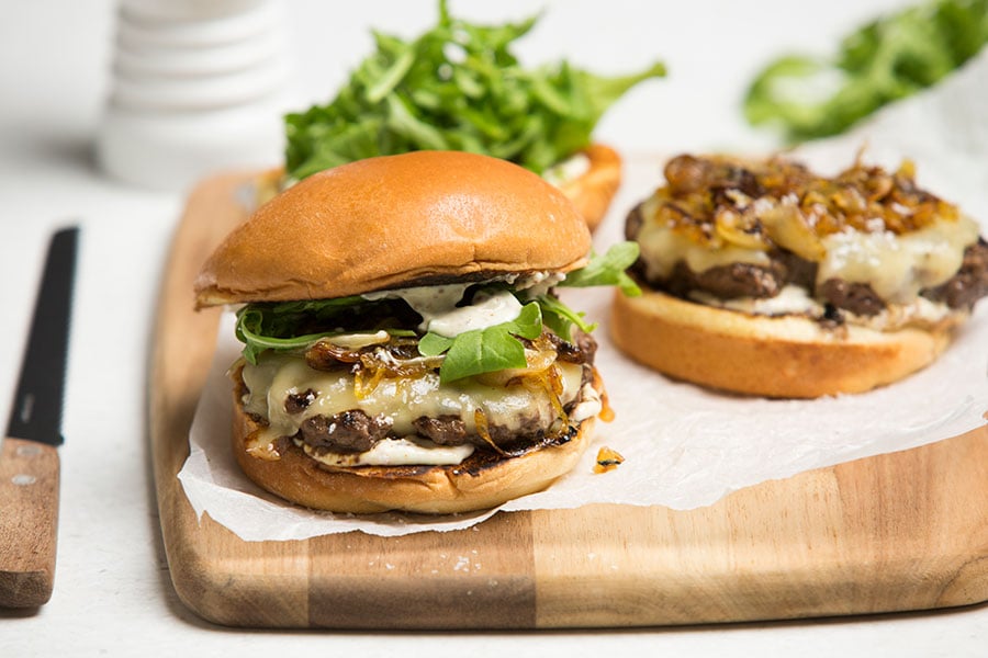 Caramelised onion beef burger