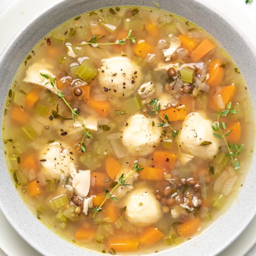 Chicken soup with homemade dumplings