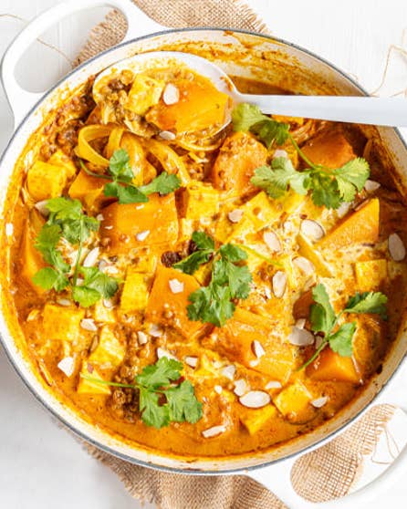 Traybake pumpkin and paneer curry
