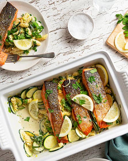 Silky salmon and leek pasta