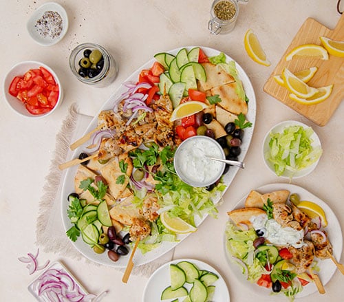 Chicken souvlaki platter