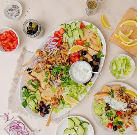Chicken souvlaki platter