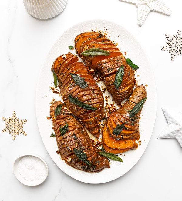 Hasselback maple and sage kumara
