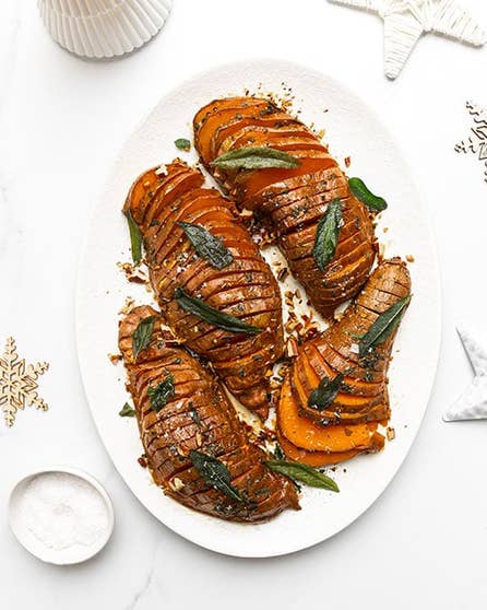 Hasselback maple and sage kumara