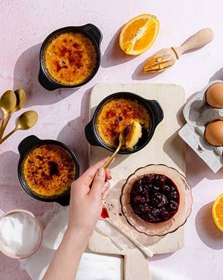 3 ingredient crème brulée with cherries