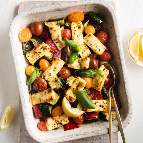 Mediterranean vege and haloumi traybake