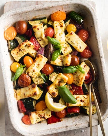 Mediterranean vege and haloumi traybake