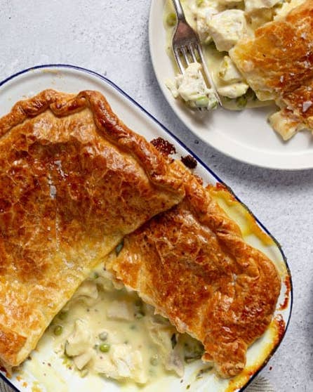 Pastry topped creamy fish pie