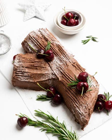 Chocolate and cherry yule log