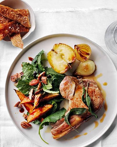 Go-to apple topped pork chops