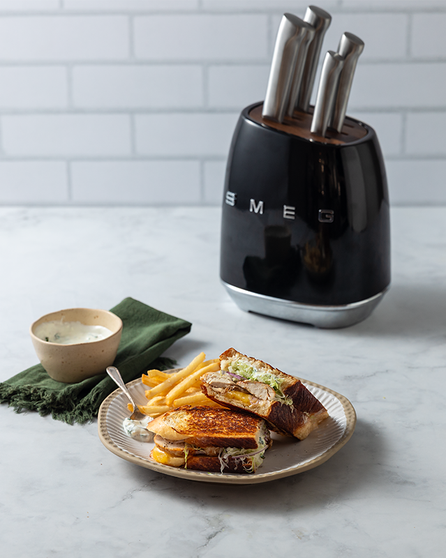 Chicken shawarma inspired toasted sandwich