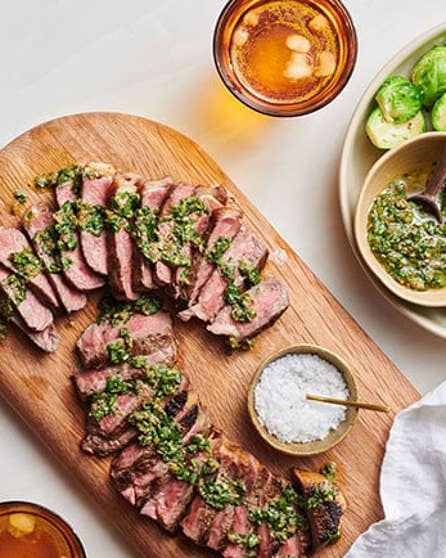 Sirloin steak with salsa verde and kūmara mash