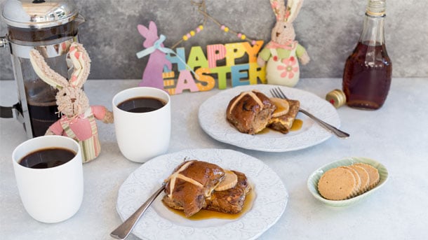 Hot cross bun french toast with cinnamon butter