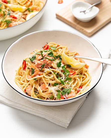 Lemon and chilli salmon spaghetti