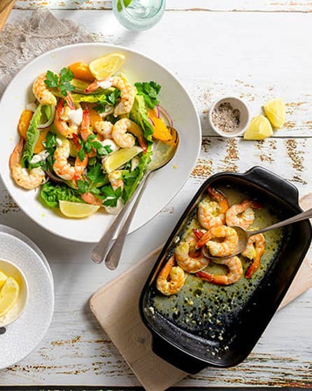 Citrus and garlic prawns