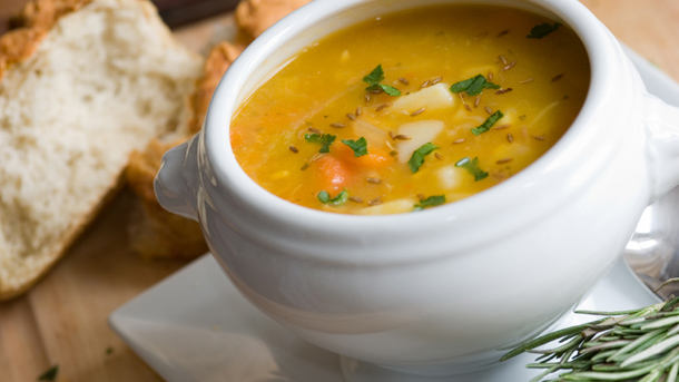 Coconut, pumpkin and kumara soup