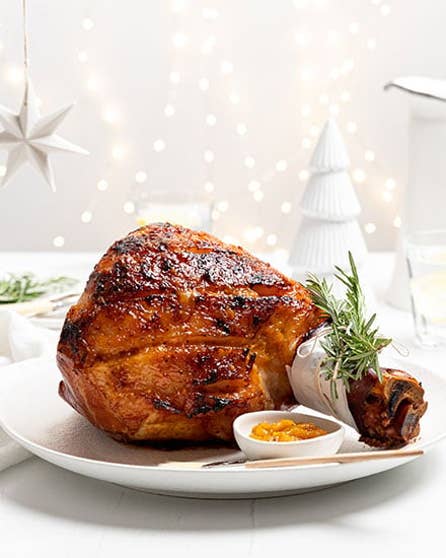 Peach and ginger glazed ham