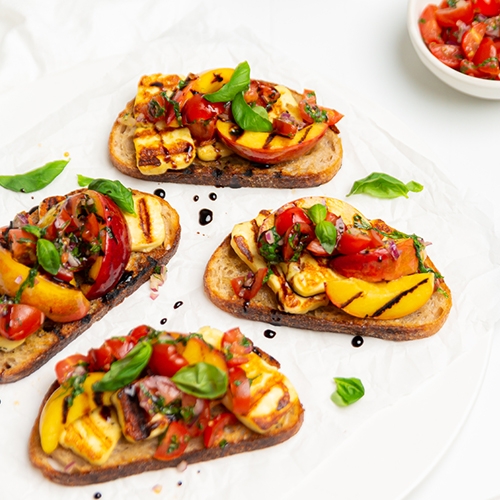 Nectarine and haloumi bruschetta