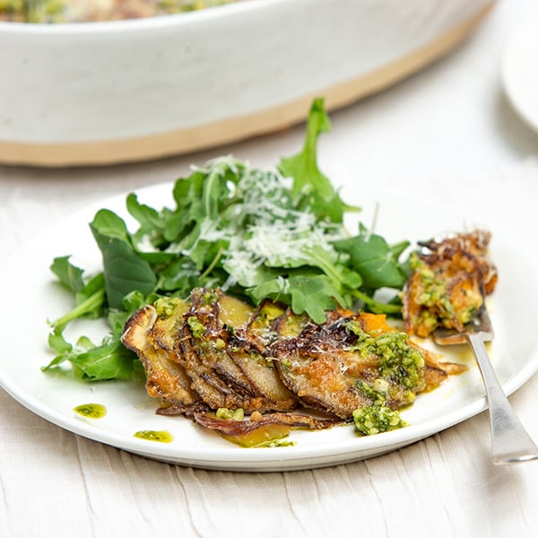 Kumara gratin with pesto