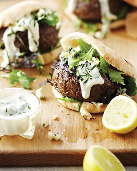 Coastal lamb burger pitas