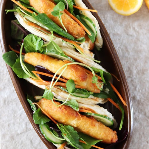 Soft shell tacos with crispy fish