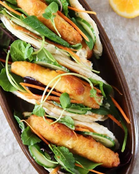 Soft shell tacos with crispy fish