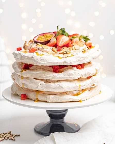 Strawberry & passionfruit meringue stack