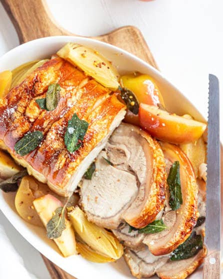 Rolled pork with mustard cider apples