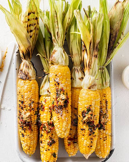 Barbecued corn with flavoured butters