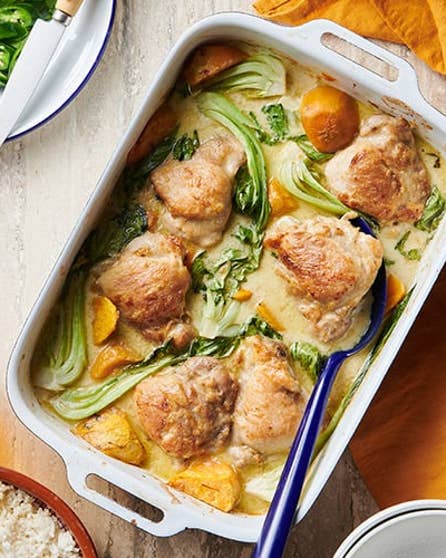 Green curry chicken traybake