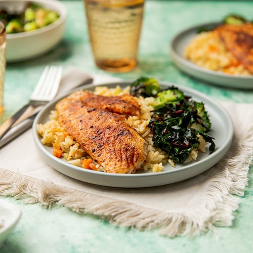 Spiced snapper on rice pilaf