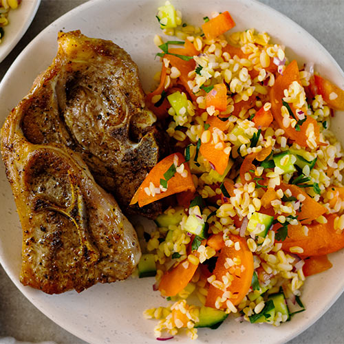 Lamb chops with quinoa tabbouleh