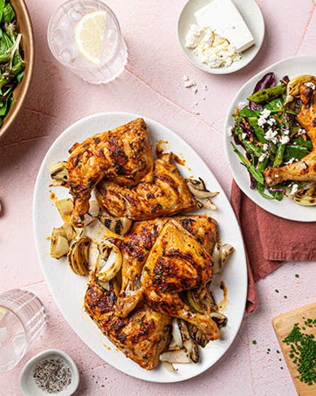 BBQ chicken legs with asparagus