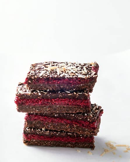 Vegan chocolate raspberry slice
