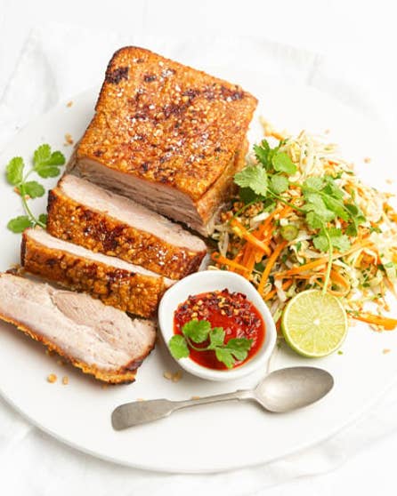 Crispy pork belly and Vietnamese style slaw