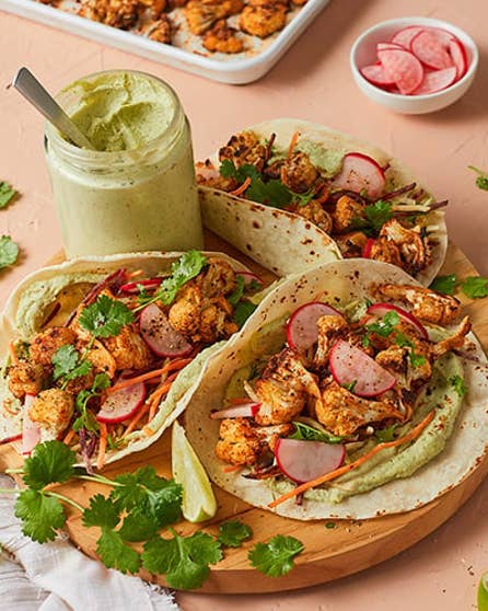 Cauliflower and avocado cashew cream tacos