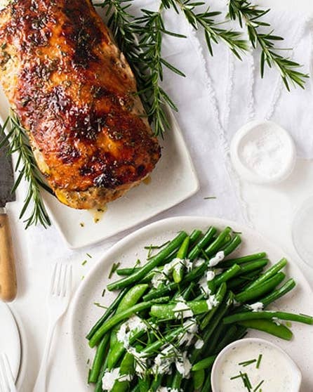 Stuffed turkey roast with green beans and buttermilk dressing