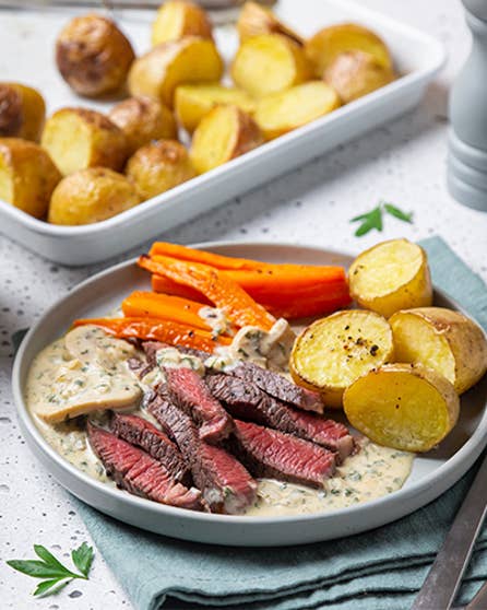 Steak Diane with crispy potatoes