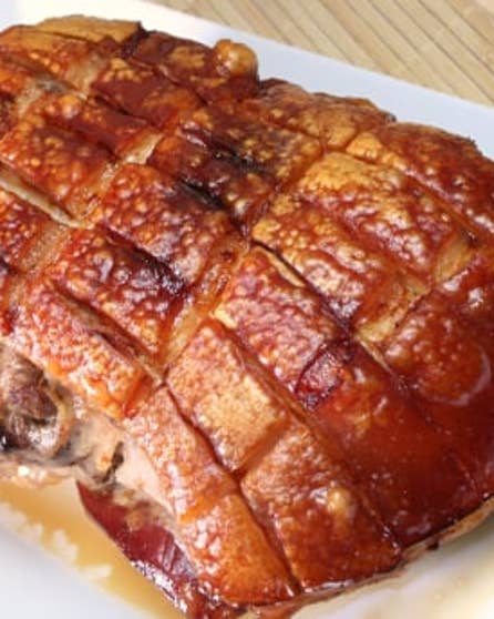 Oven-roasted slow-cooked pork belly