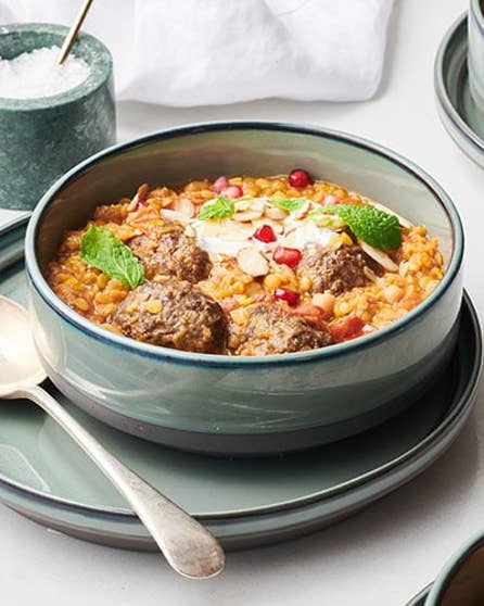 Beef kofta and spiced lentil stew