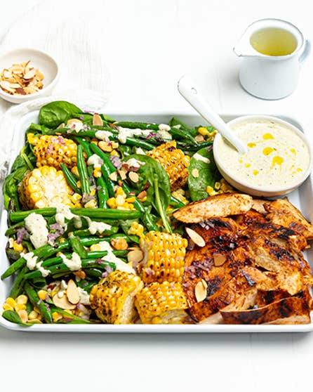 BBQ chicken salad with onion crema