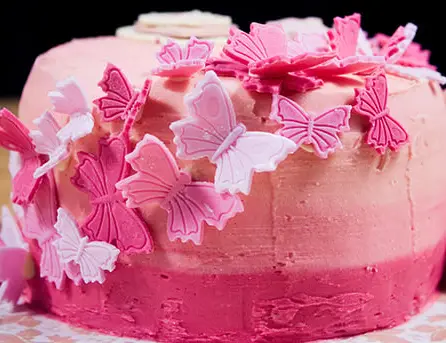 Vanilla sponge cake with raspberry mousse and butter cream icing
