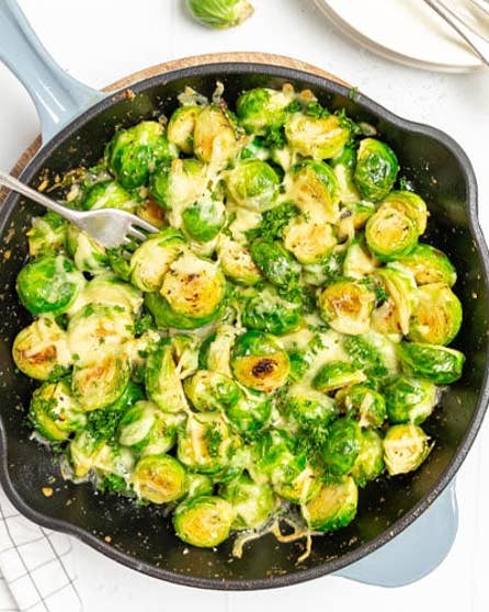 Cheesy garlic Brussels sprouts