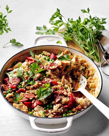 Go-to winter chicken and chorizo paella