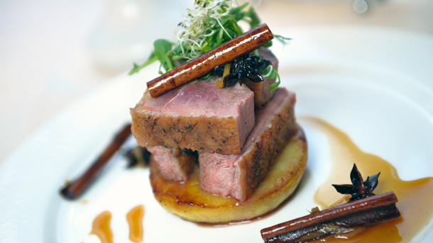 duckbreastpotatorosticaramelisedappleauberginecaviar