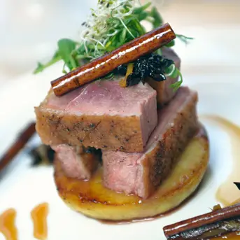 duckbreastpotatorosticaramelisedappleauberginecaviar