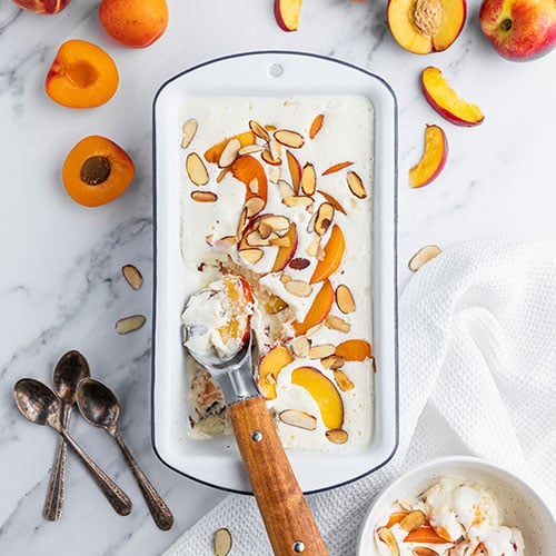 Stone fruit and toasted almond cheats ice cream