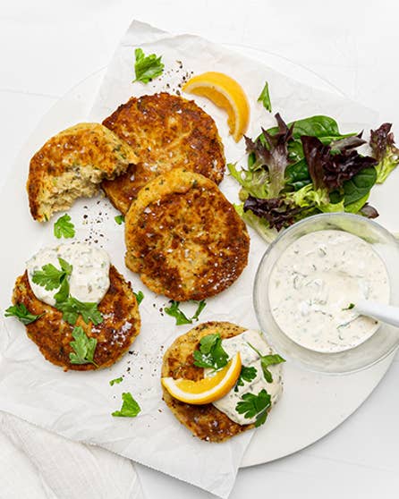 Salmon fishcakes with lemon caper mayo